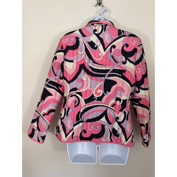 Anne Carson Silk Quilted Jacket Pink Abstract Print Sequin Detail Size L - Picture 7 of 8